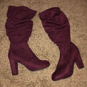 Tall maroon wide calf boots